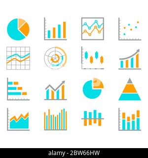 Diagrammsatz für Berichtssymbol. Flache Symbole Vektorgrafik Stockfoto