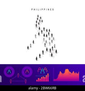 Symbolkarte für Philippine. Detaillierte Vektorsilhouette. Gemischte Menschenmenge von Männern und Frauen. Infografiken der Bevölkerung. Isolierte Vektordarstellung. Stock Vektor