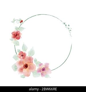Aquarell handbemalter Rahmen mit Blume und Ästen. Rahmen für Hochzeitseinladungen, valentinstag, speichern Sie das Datum, Grußkarten Stock Vektor