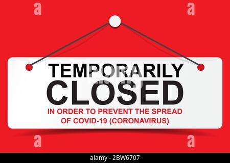 Vorübergehend geschlossenes Zeichen, um die Ausbreitung des Covid-19 Coronavirus Ausbruch Vektor zu verhindern. Türschild, Aufkleber, lasergeschnitten für Ladenöffner Stock Vektor