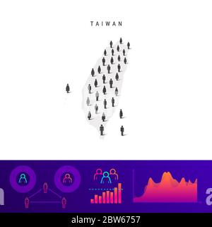 Taiwanesische Menschen Symbolkarte. Detaillierte Vektorsilhouette. Gemischte Menschenmenge von Männern und Frauen. Infografiken der Bevölkerung. Isolierte Vektordarstellung. Stock Vektor