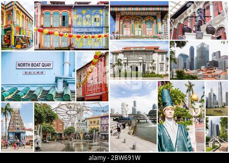 Reisebilder Collage von Singapur Stockfoto