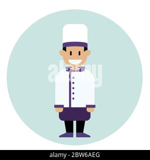 Freundliche Küchenchef in Uniform und Mütze. Beruf des Küchenchefs. Vektor flache Design Illustration Stock Vektor