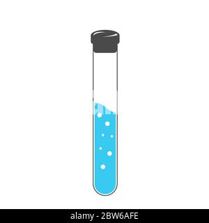 Reagenzgläser Symbol. Flasche mit blauer Flüssigkeit. Element der Medizin, Chemie Laborgeräte. Medizin. Vector Illustration. Stock Vektor
