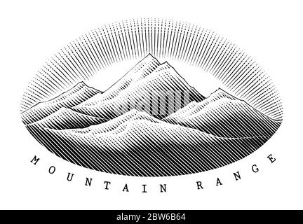 Mountain Range Hand zeichnen Vintage-Stil schwarz und weiß Clipart isoliert auf weißem Hintergrund, das Logo Konzept der Mountain Range Stock Vektor