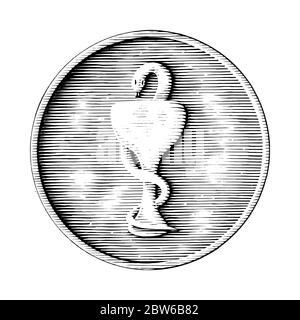 Die Schale von Hygeia Hand Zeichnung Vintage-Stil schwarz und weiß Clipart isoliert auf weißem Hintergrund Stock Vektor