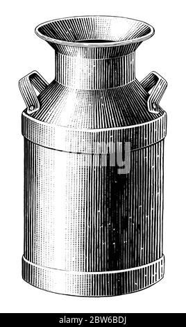 Milch kann Hand Zeichnung Vintage-Stil schwarz und weiß Clip Art isoliert auf weißem Hintergrund Stock Vektor