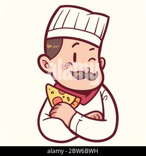 Koch hält ein Stück Pizza Stock Vektor