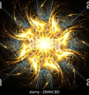 Abstrakte und dekorative Solar Spirale, glühend mit goldenen und blauen Farben Stockfoto