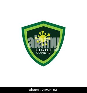 Grüner Schild, Kampf covid-19. Vektorgrafik isoliert auf weißem Hintergrund Stock Vektor