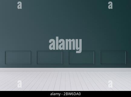 Dunkelgrüne moderne Wand und Holzboden für Mock-up und kopieren Raum, 3d-Rendering Stockfoto