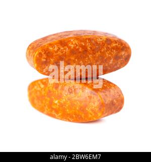 Zwei Pillen auf weißem Hintergrund isoliert. Nahrungsergänzungsmittel. Vitaminpräparate. Stockfoto