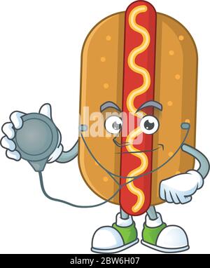 Cartoon-Charakter von Hotdog gewidmet Arzt Arbeit mit Stethoskop Stock Vektor