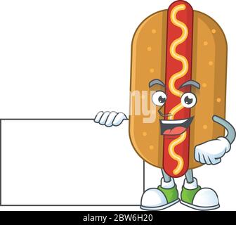 Hotdog Cartoon Zeichnung Daumen hoch hält ein weißes Brett Stock Vektor