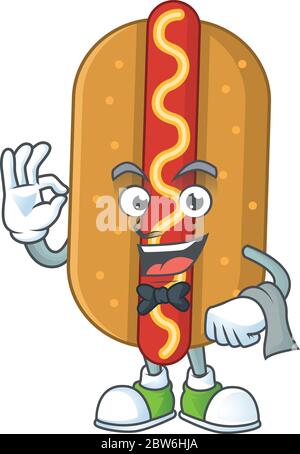 Ein Cartoon-Bild von Hotdog als Kellner Charakter bereit zu dienen Stock Vektor