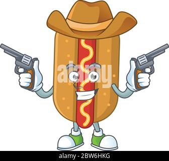 Ein männlicher Cowboy Zeichentrickfilm Zeichnung von Hotdog halten Waffen Stock Vektor