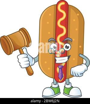 Ein weiser Richter Hotdog Cartoon Maskottchen Design trägt Brille Stock Vektor