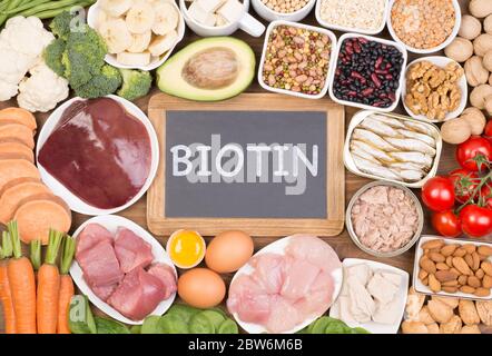 Biotin Nahrungsquellen, Draufsicht Stockfoto