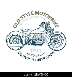 Vintage-Motorrad. Motorrad im alten Stil. Retro-Motorrad. Handgezeichnete Motorrad Illustrationen Set. Retro Chopper Zeichnung. Teil des Sets. Stock Vektor