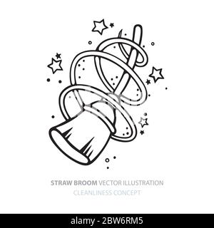 Besen. Handgezeichnete Strohbeben Vektorgrafik. Metapher für Sauberkeit und Ordnung. Teil des Sets. Stock Vektor