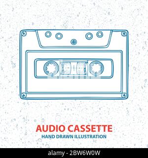 Kassette mit Audioband. Handgezeichnete Vintage-Kassette. Skizzenzeichnung für Kassette. Retro-Musikkonzept. Stock Vektor