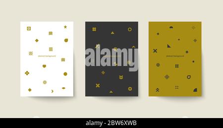 Set von Plakaten im Memphis Stil. Vorlage für Flyer, Cover von Broschüren oder Broschüren. Trendige Banner, abstrakte Drucke mit geometrischen Formen Stock Vektor