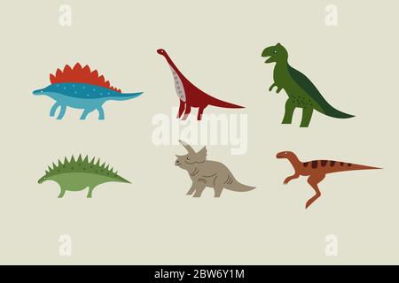 Set von lustigen Dinosauriern isoliert auf Hintergrund. Niedliche Baby Dinos, alte Reptilien Stock Vektor