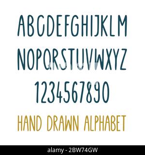 Handgezeichnetes Alphabet. Handgeschriebene Schrift isoliert auf weißem Hintergrund. Stock Vektor