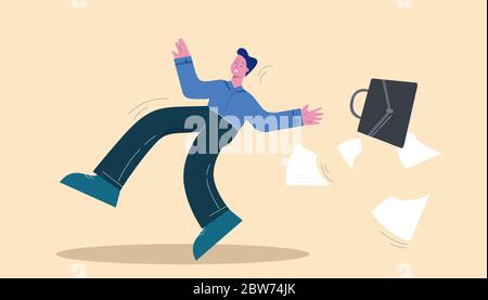 Fallender rutschte Geschäftsmann mit Aktenkoffer-Konzept. Illustration der Ruine Firma in Form fallenden Geschäftsmann. Stock Vektor