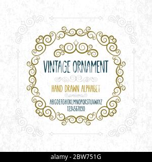 Vintage Ornament und handgezeichnete Schrift isoliert auf weißem Hintergrund. Retro-Stil Cover Design Vorlage. Teil des Sets. Stock Vektor