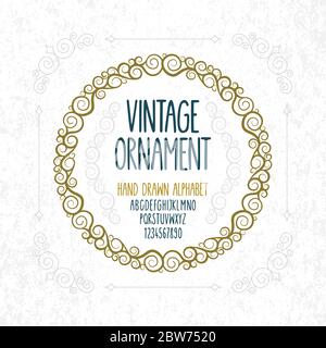 Vintage Ornament und handgezeichnete Schrift isoliert auf weißem Hintergrund. Retro-Stil Cover Design Vorlage. Teil des Sets. Stock Vektor
