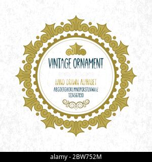 Vintage Ornament und handgezeichnete Schrift isoliert auf weißem Hintergrund. Retro-Stil Cover Design Vorlage. Teil des Sets. Stock Vektor