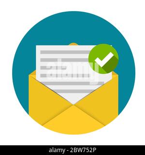 Neues E-Mail-Benachrichtigungskonzept mit Umschlag und grünem Häkchen. Vektorgrafik Stock Vektor