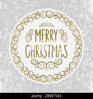 Weihnachten Vintage Stil Gruß mit runden floralen Ornament und Text Frohe Weihnachten auf altem Papier Hintergrund. Teil des Sets. Stock Vektor