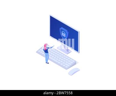 Online-Schutz personenbezogener Daten isometrisches Konzept.. Persönliche Internet-Datensicherheit Vertraulicher Schutz Passwort. Stock Vektor