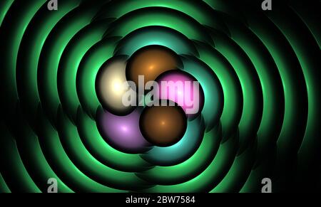 Grüne abstrakte runde Blume fraktale Linien auf schwarz Stockfoto