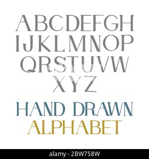 Handgezeichnetes Alphabet. Schrift mit handgeschriebenen Schriftzügen in Großbuchstaben. Buchstaben im Vintage-Stil. Teil des Sets. Stock Vektor