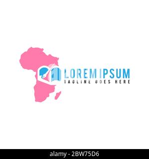 Afrika Karte in Farbe rosa mit Buch und Stift. Afrika Karte im flachen Stil Symbol-Vektor. Vektorgrafik EPS.8 EPS.10 Stock Vektor