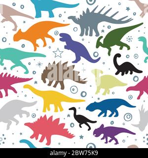 Dinosaurier. Hand gezeichnet bunte Dinosaurier Vektor nahtlose Hintergrund. Dinosaurier farbige Skizze Zeichnung Illustration. Teil des Sets. Stock Vektor