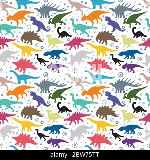 Dinosaurier. Hand gezeichnet bunte Dinosaurier Vektor nahtlose Hintergrund. Dinosaurier farbige Skizze Zeichnung Illustration. Teil des Sets. Stock Vektor