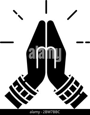 Schwarzes Glyph-Symbol in Namaste Stock Vektor