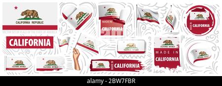 Vektor-Set von Flaggen des amerikanischen Staates Kalifornien in verschiedenen Designs Stock Vektor