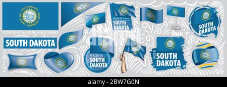 Vektor-Set von Flaggen des amerikanischen Staates South Dakota in verschiedenen Designs Stock Vektor