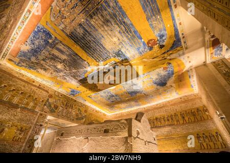 Inside King Ramses IV Tomb in Egypt Luxor Stock Photo