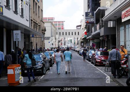 Port Louis, Mauritius - 16. August 2018: Das Straßenleben von Port Louis am 16. August 2018 in Port Louis, Mauritius. Mauritius ist ein religiös vielfältiges Nat Stockfoto