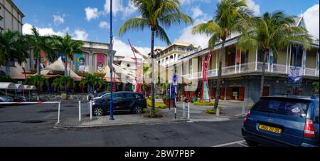 Port Louis, Mauritius - 16. August 2018: Außenansicht des Blue Penny Museums. Es ist ein Briefmarkenmuseum an der Caudan Waterfront in Port Louis, der Hauptstadt von Ma Stockfoto