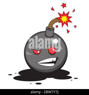 Cartoon Charakter Bombe mit einer brennenden Sicherung auf einem weißen isolierten Hintergrund. Vektorbild Stock Vektor