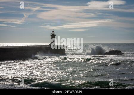 Leuchtturm Farolim de Felgueiras in Porto, Portugal Stockfoto