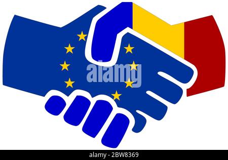 EU - Rumänien / Handshake, Symbol der Vereinbarung oder Freundschaft Stockfoto