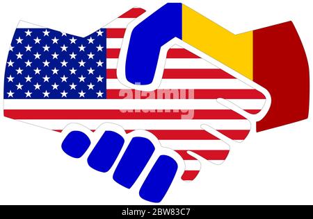 USA - Rumänien / Handshake, Symbol der Vereinbarung oder Freundschaft Stockfoto